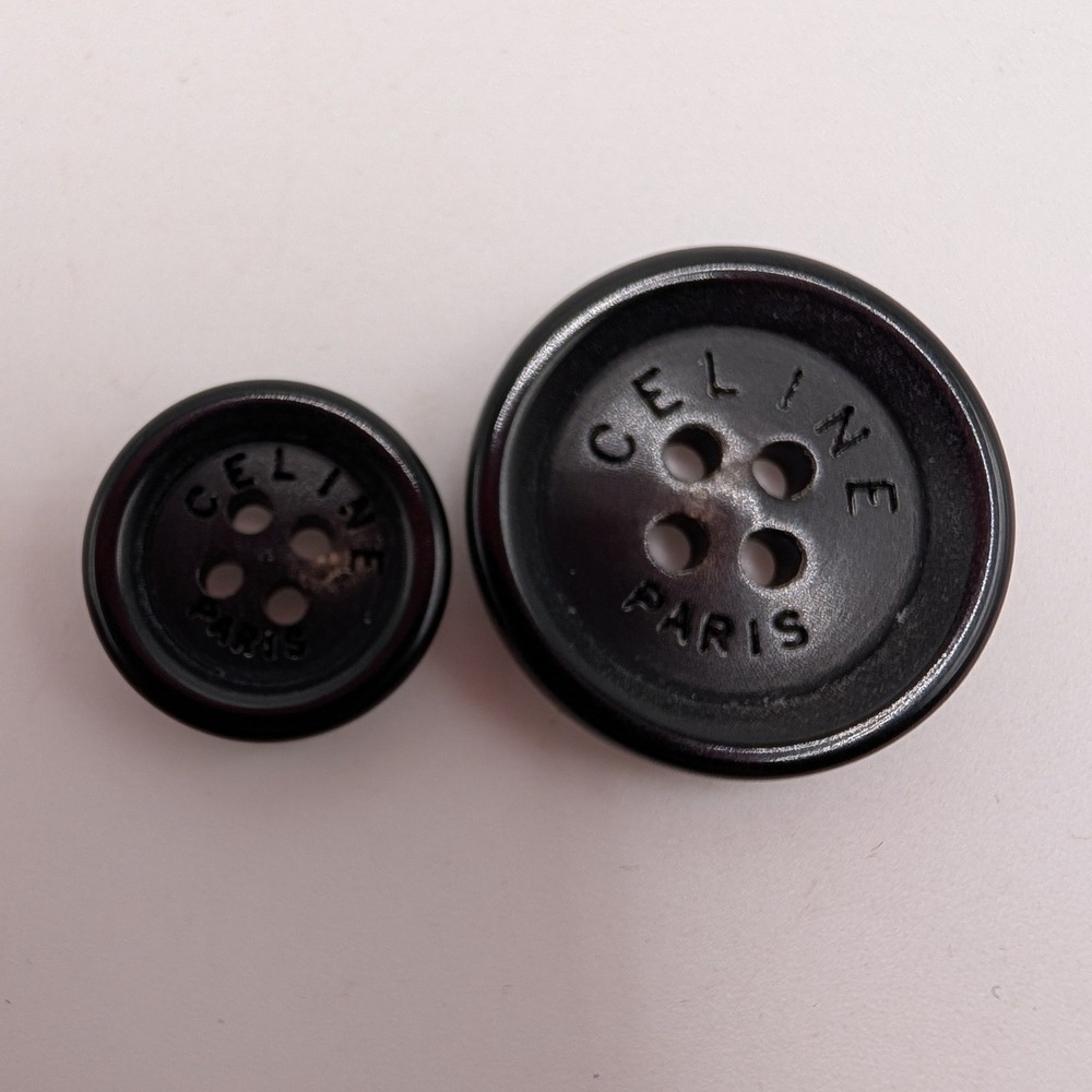 Celine Buttons Black 2pc Replacement 19mm Logo Engraved Paris Round 4-Hole Flat
